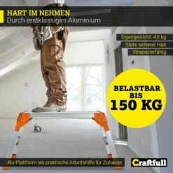 Craftfull Arbeitsplattform CF-107A Arbeitsbühne Arbeitspodest Trittbank Alu (Silber/Orange) -Leitern Verkaufsladen 57534888 3