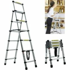 DAY PLUS 1,7m+2m Teleskopleiter Mehrzweckleiter Für Dachboden/Kletterdach/Büronutzung/Baujob Ausziehbar Aluleiter Rutschfeste