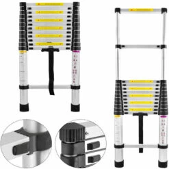 UISEBRT Aluminium Teleskopleiter Klappbar 3,8m Multifunktionsleiter Aluleiter Klappleiter 150 Kg Belastbarkeit (3,8m)