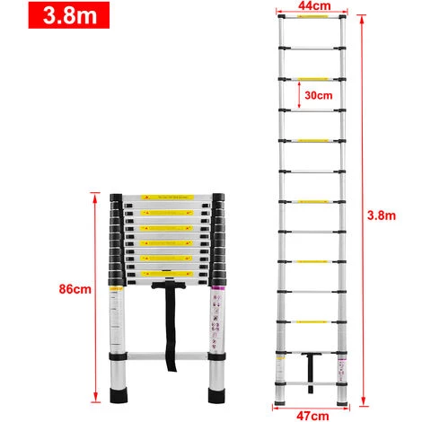 UISEBRT Aluminium Teleskopleiter Klappbar 3,8m Multifunktionsleiter Aluleiter Klappleiter 150 Kg Belastbarkeit (3,8m) 2 UISEBRT Aluminium Teleskopleiter Klappbar 3,8m Multifunktionsleiter Aluleiter Klappleiter 150 Kg Belastbarkeit (3,8m) – Bild 2