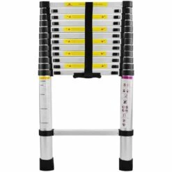 UISEBRT Teleskopleiter Aluminium 3.8M, Ausziehleiter Multifunktionsleiter Alu-Teleskopleiter Rutschfester Mehrzweckleiter Stehleiter Aluleiter 150 Kg Belastbarkeit, Silber