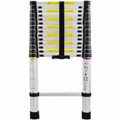 UISEBRT Teleskopleiter Aluminium 4.4M, Ausziehleiter Multifunktionsleiter Alu-Teleskopleiter Rutschfester Mehrzweckleiter Stehleiter Aluleiter 150 Kg Belastbarkeit, Silber