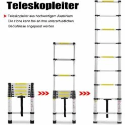 UISEBRT Teleskopleiter Aluminium 4.4M, Ausziehleiter Multifunktionsleiter Alu-Teleskopleiter Rutschfester Mehrzweckleiter Stehleiter Aluleiter 150 Kg Belastbarkeit, Silber -Leitern Verkaufsladen 59928629 5