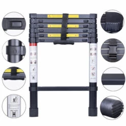 PETITES ECREVISSES Professional Teleskopleiter 2M Schwarze Multifunktionale Ausziehbar Aluleiter Maximale Belastung 150kg Für Bauarbeiten Wartung Kommissionierung -Leitern Verkaufsladen 60934495 3