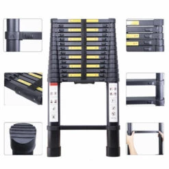 PETITES ECREVISSES Professional Teleskopleiter 4,4M Schwarze Multifunktionale Ausziehbar Aluleiter Maximale Belastung 150 Kg Für Bauarbeiten Wartung Kommissionierung -Leitern Verkaufsladen 60934505 3