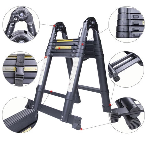 PETITES ECREVISSES 3,8M Teleskopleiter Klappleiter Ausziehbare Leiter Aus Aluminium Max 150kg Zertifizierung: EN131 2 PETITES ECREVISSES 3,8M Teleskopleiter Klappleiter Ausziehbare Leiter Aus Aluminium Max 150kg Zertifizierung: EN131 – Bild 2