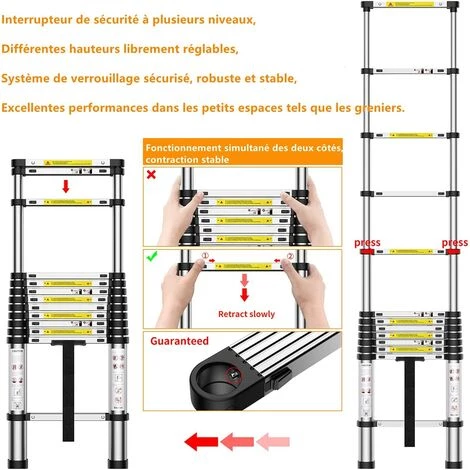PETITES ECREVISSES Teleskopleiter 3,2m Ausziehbare Leiter Mehrzweckleiter Für Dachboden Kletterdach Büronutzung Baujob Standard EN131 Max 150kg 4 PETITES ECREVISSES Teleskopleiter 3,2m Ausziehbare Leiter Mehrzweckleiter Für Dachboden Kletterdach Büronutzung Baujob Standard EN131 Max 150kg – Bild 4