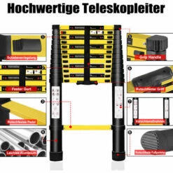 UISEBRT Teleskopleiter 3,8m Klappbar Alu-teleskopleiter Mehrzweckleiter Rutschfester Aluleiter Schiebeleiter Multifunktion Faltbar Leiter Ausziehleiter Max 150 Kg Belastbarkeit, Schwarz -Leitern Verkaufsladen 61240983 5