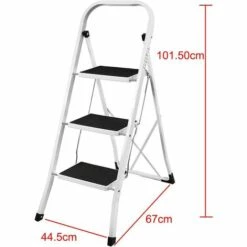DAY PLUS Trittleiter Klappbar 3 Stufen, Stahl Klappstufen Mit Breitem Padel, Anti-rutschfest Haushaltstritt Stehleiter Stabile Leiter Klappleiter Klapptritt Hocker Für Haus Und Küche, Bis 150KG Belastbar