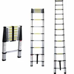 DAY PLUS 12.5FT Alu Teleskopleiter 3,8M Ausziehbare Leiter, Klappleiter Stehleiter Rutschfester, Aus Hochwertigem Aluminium, Ausziehleiter Mehrzweckleiter, Haushaltsleiter 150 Kg Belastbarkeit