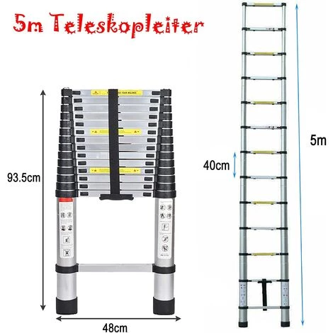 JN.SONGS 5.0M Teleskopleiter Leiter Ausziehbar Aluminium, Mehrzweckleiter Klappleiter, 150 Kg/330 Pfund Belastbarkeit 3 JN.SONGS 5.0M Teleskopleiter Leiter Ausziehbar Aluminium, Mehrzweckleiter Klappleiter, 150 Kg/330 Pfund Belastbarkeit – Bild 3