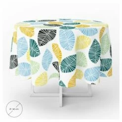ORYX Mantel Hule Redondo Hojas Colores Impermeable Antimanchas Pvc Ø 140 Cm. Uso Interior Y Exterior