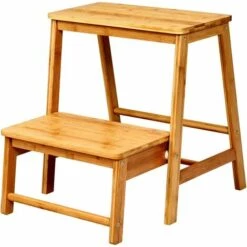 GIANTEX 2 Stufiger Tritthocker, Leiterstuhl Trittleiter Klappbar, Hockerleiter Bis 100kg Belastbar, Multifunktionaler Trittstuhl Haushaltsleiter Aus Bambus