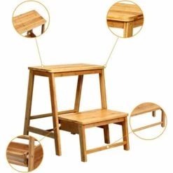 GIANTEX 2 Stufiger Tritthocker, Leiterstuhl Trittleiter Klappbar, Hockerleiter Bis 100kg Belastbar, Multifunktionaler Trittstuhl Haushaltsleiter Aus Bambus -Leitern Verkaufsladen 63959570 4