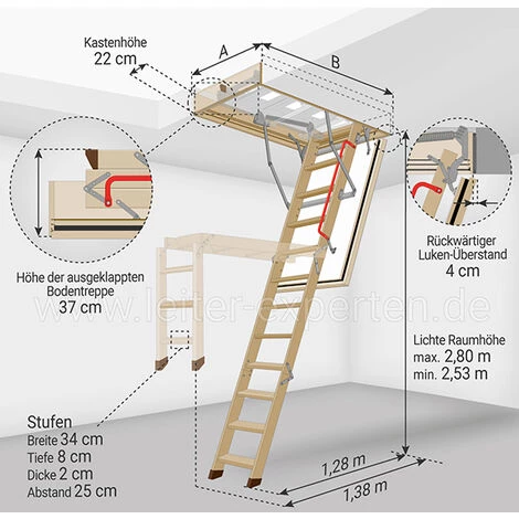 LEITER EXPERTEN - MATISERE Holz Bodentreppe Mit Brandschutz Mit Deckenöffnung 70x100cm - LWF60/70100-280 2 LEITER EXPERTEN - MATISERE Holz Bodentreppe Mit Brandschutz Mit Deckenöffnung 70x100cm - LWF60/70100-280 – Bild 2
