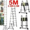 DAY PLUS 2,5m+2,5m Teleskopleiter Klappleiter, Aluminium Mehrzweckleiter Mit Stabilisator, Rutschfest Verlängerungsleiter Anlegeleiter Haushaltsleiter, 150kg Tragkraft, EN131