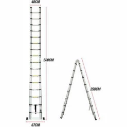 DAY PLUS 2,5m+2,5m Teleskopleiter Klappleiter, Aluminium Mehrzweckleiter Mit Stabilisator, Rutschfest Verlängerungsleiter Anlegeleiter Haushaltsleiter, 150kg Tragkraft, EN131 -Leitern Verkaufsladen 64096648 4