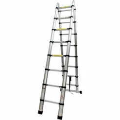 DAY PLUS 2,5m+2,5m Teleskopleiter Klappleiter, Aluminium Mehrzweckleiter Mit Stabilisator, Rutschfest Verlängerungsleiter Anlegeleiter Haushaltsleiter, 150kg Tragkraft, EN131 -Leitern Verkaufsladen 64096648 5