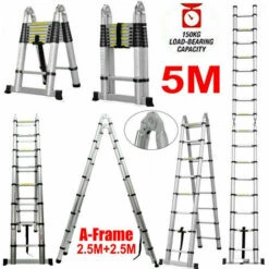 DAY PLUS 5m Teleskopleiter Trittleiter 2,5m + 2,5m Klappleiter, Robuste Aluminium-Ausziehleiter Für Zuhause, Büro, Dachboden, Wohnmobil, Platzsparend, 150 Kg Tragfähigkeit, EN131-zertifiziert