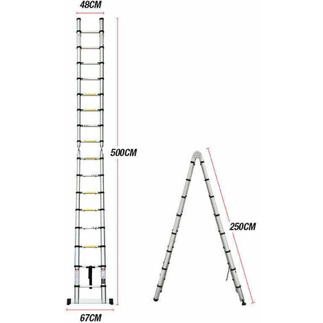 DAY PLUS 5m Teleskopleiter Trittleiter 2,5m + 2,5m Klappleiter, Robuste Aluminium-Ausziehleiter Für Zuhause, Büro, Dachboden, Wohnmobil, Platzsparend, 150 Kg Tragfähigkeit, EN131-zertifiziert 4 DAY PLUS 5m Teleskopleiter Trittleiter 2,5m + 2,5m Klappleiter, Robuste Aluminium-Ausziehleiter Für Zuhause, Büro, Dachboden, Wohnmobil, Platzsparend, 150 Kg Tragfähigkeit, EN131-zertifiziert – Bild 4