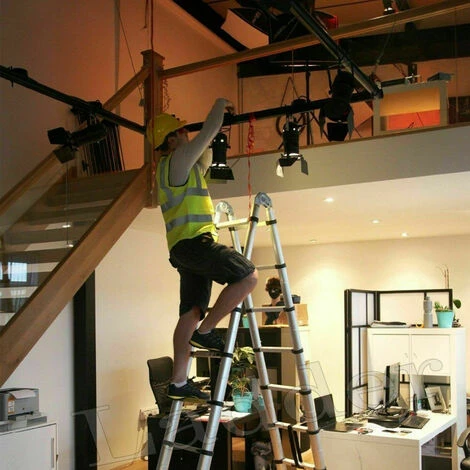 DAY PLUS 5m Teleskopleiter Trittleiter 2,5m + 2,5m Klappleiter, Robuste Aluminium-Ausziehleiter Für Zuhause, Büro, Dachboden, Wohnmobil, Platzsparend, 150 Kg Tragfähigkeit, EN131-zertifiziert 5 DAY PLUS 5m Teleskopleiter Trittleiter 2,5m + 2,5m Klappleiter, Robuste Aluminium-Ausziehleiter Für Zuhause, Büro, Dachboden, Wohnmobil, Platzsparend, 150 Kg Tragfähigkeit, EN131-zertifiziert – Bild 5