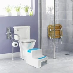 MINKUROW Kindertritthocker, Kindertritthocker, Kleiner Kunststoffhocker, 2-stufiger Rutschfester Kleinkindtritthocker Für Töpfchentraining / Bad / Küche Blau -Leitern Verkaufsladen 64523235 4