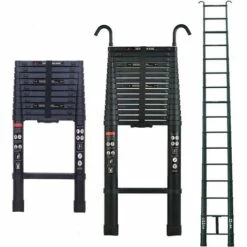 DAY PLUS 6.2M Teleskopleiter Mit Haken, Aluminium Ausziehleiter Rutschfester Klappleiter Mehrzweckleiter Aus Hochwertiges Aluminium