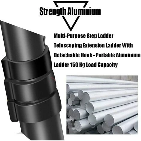 DAY PLUS Aluminium-Teleskopleiter Mit Haken 6.2m 15 Stufen Teleskop Gerade Leiter Platzsparende En 131 Zertifikat Maximale Last 150Kg Für Fensterreinigung Gebäude Wartungsaufgaben, Schwarz 2 DAY PLUS Aluminium-Teleskopleiter Mit Haken 6.2m 15 Stufen Teleskop Gerade Leiter Platzsparende En 131 Zertifikat Maximale Last 150Kg Für Fensterreinigung Gebäude Wartungsaufgaben, Schwarz – Bild 2