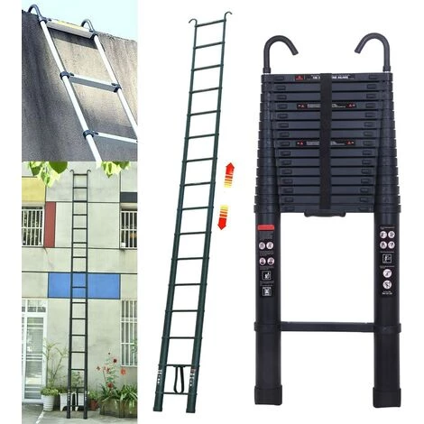 DAY PLUS Aluminium-Teleskopleiter Mit Haken 6.2m 15 Stufen Teleskop Gerade Leiter Platzsparende En 131 Zertifikat Maximale Last 150Kg Für Fensterreinigung Gebäude Wartungsaufgaben, Schwarz 4 DAY PLUS Aluminium-Teleskopleiter Mit Haken 6.2m 15 Stufen Teleskop Gerade Leiter Platzsparende En 131 Zertifikat Maximale Last 150Kg Für Fensterreinigung Gebäude Wartungsaufgaben, Schwarz – Bild 4