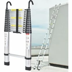 DAY PLUS Teleskopleiter Klappleiter Alu, 6,2m Dachbodenleiter Mit 2 Haken, Aus Hochwertigem Aluminium, Rutschfest Mehrzweck Leiter Für Outdoor & Indoor, EN131, 150kg Tragkraft -Silber