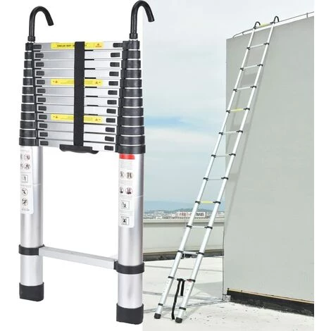 DAY PLUS Teleskopleiter Klappleiter Alu, 6,2m Dachbodenleiter Mit 2 Haken, Aus Hochwertigem Aluminium, Rutschfest Mehrzweck Leiter Für Outdoor & Indoor, EN131, 150kg Tragkraft -Silber 1 DAY PLUS Teleskopleiter Klappleiter Alu, 6,2m Dachbodenleiter Mit 2 Haken, Aus Hochwertigem Aluminium, Rutschfest Mehrzweck Leiter Für Outdoor & Indoor, EN131, 150kg Tragkraft -Silber