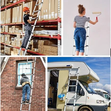 DAY PLUS Teleskopleiter Klappleiter Alu, 6,2m Dachbodenleiter Mit 2 Haken, Aus Hochwertigem Aluminium, Rutschfest Mehrzweck Leiter Für Outdoor & Indoor, EN131, 150kg Tragkraft -Silber 3 DAY PLUS Teleskopleiter Klappleiter Alu, 6,2m Dachbodenleiter Mit 2 Haken, Aus Hochwertigem Aluminium, Rutschfest Mehrzweck Leiter Für Outdoor & Indoor, EN131, 150kg Tragkraft -Silber – Bild 3