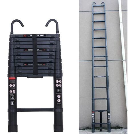 DAY PLUS 6,2m Teleskopleiter Ausziehleiter Mit Abnehmbarem Haken Für Wohnmobil/Dachboden/Büro/Warenhaus Mehrzweckleiter (Schwarz) 1 DAY PLUS 6,2m Teleskopleiter Ausziehleiter Mit Abnehmbarem Haken Für Wohnmobil/Dachboden/Büro/Warenhaus Mehrzweckleiter (Schwarz)