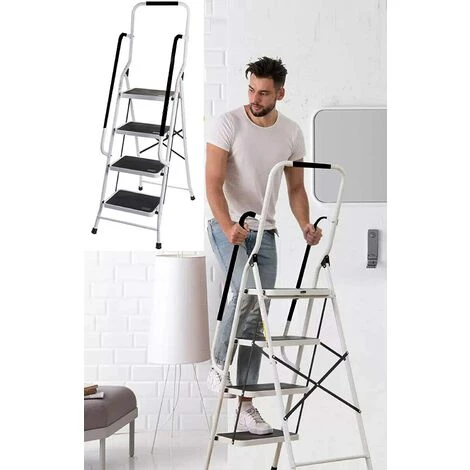 DAY PLUS Trittleiter Klappbar 4 Stufen, Stahl Klappstufen Mit Handlauf, Anti-rutschfest Haushaltstritt Stehleiter Stabile Leiter Klappleiter Klapptritt Hocker Für Haus Und Küche, Bis 150KG Belastbar 4 DAY PLUS Trittleiter Klappbar 4 Stufen, Stahl Klappstufen Mit Handlauf, Anti-rutschfest Haushaltstritt Stehleiter Stabile Leiter Klappleiter Klapptritt Hocker Für Haus Und Küche, Bis 150KG Belastbar – Bild 4