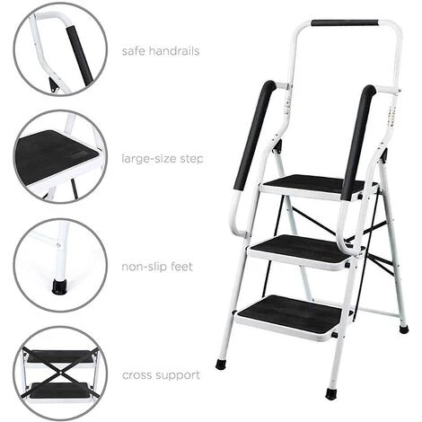 DAY PLUS Trittleiter 3 Stufen Klappbar, 3 Stufen Trittstufe Klappleiter Mit Handlauf Trittleiter, Trittleiter Stabil Stahl Tritt Stufe Leiter, Stufenleiter Haushaltsleiter Für Zuhause/Küche/Garage 2 DAY PLUS Trittleiter 3 Stufen Klappbar, 3 Stufen Trittstufe Klappleiter Mit Handlauf Trittleiter, Trittleiter Stabil Stahl Tritt Stufe Leiter, Stufenleiter Haushaltsleiter Für Zuhause/Küche/Garage – Bild 2