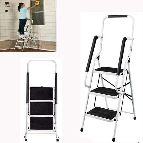 DAY PLUS Trittleiter 3 Stufen, Schwerlast Leiter Haushalt | Stahl | Klappbar, Bis 150 KG, Für Zu Hause/ Büro /Küche 1 DAY PLUS Trittleiter 3 Stufen, Schwerlast Leiter Haushalt | Stahl | Klappbar, Bis 150 KG, Für Zu Hause/ Büro /Küche