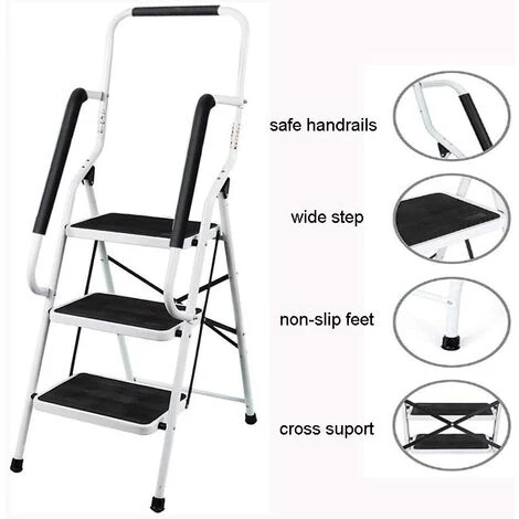 DAY PLUS Trittleiter 3 Stufen, Schwerlast Leiter Haushalt | Stahl | Klappbar, Bis 150 KG, Für Zu Hause/ Büro /Küche 2 DAY PLUS Trittleiter 3 Stufen, Schwerlast Leiter Haushalt | Stahl | Klappbar, Bis 150 KG, Für Zu Hause/ Büro /Küche – Bild 2