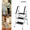 DAY PLUS Neu Trittleiter Klappbar 3 Stufen, Stahl Klappstufen Mit Handlauf, Anti-rutschfest Haushaltstritt Stehleiter Stabile Leiter Klappleiter Klapptritt Hocker Für Haus Und Küche, Bis 150KG Belastbar