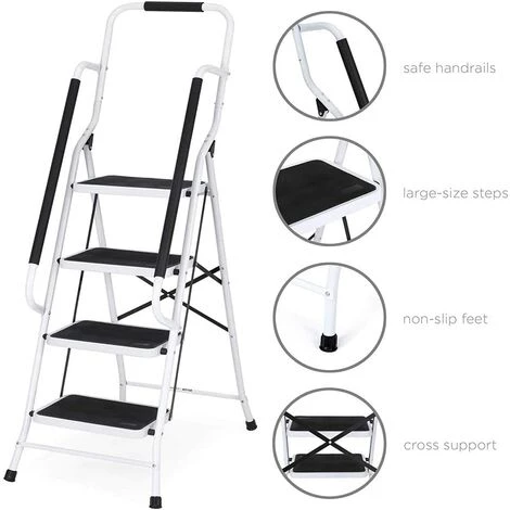 DAY PLUS Trittleiter 4 Stufen Klappbar Stufenleiter Mit Handlauf, Stabil Klappstufen Stahl Klapptrittleiter Faltbar Klappleiter Anti-Rutsch Haushaltstritt Stehleiter Belastbar Bis 150kg 3 DAY PLUS Trittleiter 4 Stufen Klappbar Stufenleiter Mit Handlauf, Stabil Klappstufen Stahl Klapptrittleiter Faltbar Klappleiter Anti-Rutsch Haushaltstritt Stehleiter Belastbar Bis 150kg – Bild 3