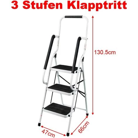 DAY PLUS Trittleiter Klappbar 3 Stufen, Stahl Klappstufen Mit Handlauf, Anti-rutschfest Haushaltstritt Stehleiter Stabile Leiter Klappleiter Klapptritt Hocker Für Haus Und Küche, Bis 150KG Belastbar 1 DAY PLUS Trittleiter Klappbar 3 Stufen, Stahl Klappstufen Mit Handlauf, Anti-rutschfest Haushaltstritt Stehleiter Stabile Leiter Klappleiter Klapptritt Hocker Für Haus Und Küche, Bis 150KG Belastbar