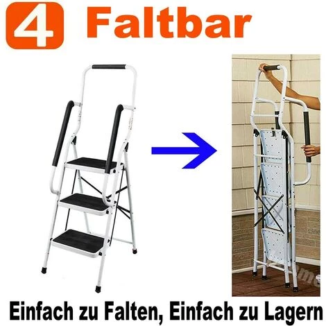 DAY PLUS Trittleiter Klappbar 3 Stufen, Stahl Klappstufen Mit Handlauf, Anti-rutschfest Haushaltstritt Stehleiter Stabile Leiter Klappleiter Klapptritt Hocker Für Haus Und Küche, Bis 150KG Belastbar 2 DAY PLUS Trittleiter Klappbar 3 Stufen, Stahl Klappstufen Mit Handlauf, Anti-rutschfest Haushaltstritt Stehleiter Stabile Leiter Klappleiter Klapptritt Hocker Für Haus Und Küche, Bis 150KG Belastbar – Bild 2