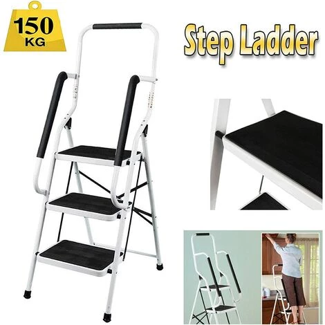 DAY PLUS Trittleiter Klappbar 3 Stufen, Stahl Klappstufen Mit Handlauf, Anti-rutschfest Haushaltstritt Stehleiter Stabile Leiter Klappleiter Klapptritt Hocker Für Haus Und Küche, Bis 150KG Belastbar 4 DAY PLUS Trittleiter Klappbar 3 Stufen, Stahl Klappstufen Mit Handlauf, Anti-rutschfest Haushaltstritt Stehleiter Stabile Leiter Klappleiter Klapptritt Hocker Für Haus Und Küche, Bis 150KG Belastbar – Bild 4