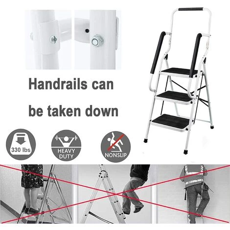 DAY PLUS Trittleiter Klappbar 3 Stufen, Stahl Klappstufen Mit Handlauf, Anti-rutschfest Haushaltstritt Stehleiter Stabile Leiter Klappleiter Klapptritt Hocker Für Haus Und Küche, Bis 150KG Belastbar 5 DAY PLUS Trittleiter Klappbar 3 Stufen, Stahl Klappstufen Mit Handlauf, Anti-rutschfest Haushaltstritt Stehleiter Stabile Leiter Klappleiter Klapptritt Hocker Für Haus Und Küche, Bis 150KG Belastbar – Bild 5