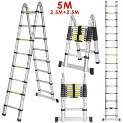 FREOSEN Teleskopleiter 5 M (2,5 M + 2,5 M) Tragbare Klappleiter Aluminium-Stehleiter 16 Sprossen Max. Belastung 150 Kg