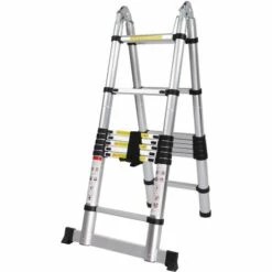 FREOSEN Teleskopleiter 5 M (2,5 M + 2,5 M) Tragbare Klappleiter Aluminium-Stehleiter 16 Sprossen Max. Belastung 150 Kg -Leitern Verkaufsladen 66797043 4