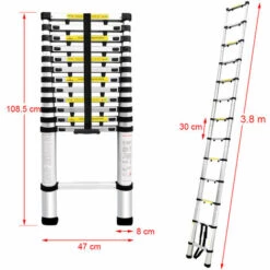 FREOSEN 3,8 M Tragbare Teleskopleiter Aluminium-Multifunktionsleiter, Tragfähigkeit 150 Kg, 13 Sprossen -Leitern Verkaufsladen 66797206 3