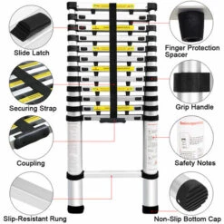 FREOSEN 3,8 M Tragbare Teleskopleiter Aluminium-Multifunktionsleiter, Tragfähigkeit 150 Kg, 13 Sprossen -Leitern Verkaufsladen 66797206 4
