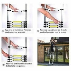 STOMO 3,8M Aluminium Teleskopleiter Multifunktionsleiter Klappbare Stehleiter Für Haus Max Belastung 150 Kg （1,9+1,9M） -Leitern Verkaufsladen 67021800 3