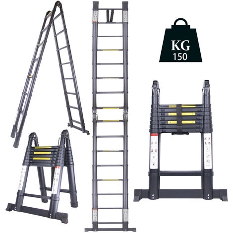 STOMO 5M Aluminium Teleskop-Mehrzweckleiter Rutschfester Aluleiter Klappleiter Für Haus Werkstatt 150 Kg Belastbarkeit (2,5+2,5M) 1 STOMO 5M Aluminium Teleskop-Mehrzweckleiter Rutschfester Aluleiter Klappleiter Für Haus Werkstatt 150 Kg Belastbarkeit (2,5+2,5M)