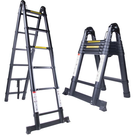 STOMO 5M Aluminium Teleskop-Mehrzweckleiter Rutschfester Aluleiter Klappleiter Für Haus Werkstatt 150 Kg Belastbarkeit (2,5+2,5M) 2 STOMO 5M Aluminium Teleskop-Mehrzweckleiter Rutschfester Aluleiter Klappleiter Für Haus Werkstatt 150 Kg Belastbarkeit (2,5+2,5M) – Bild 2